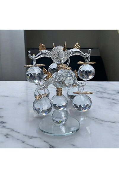 Peramari Dekoratif Kristal Cam Sekizli Ağaç Dal Elma Şeffaf Gold