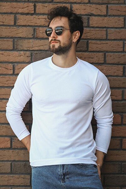 Oksit Ανδρικό μακρυμάνικο μπλουζάκι Betti Slim Fit Lycra Honeycomb Fabric Crew Neck