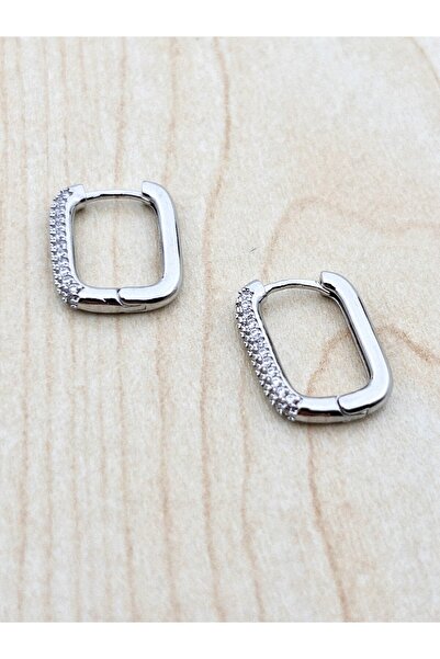 Siya Silver Özel Seri Kararmaz Çelik Zirkon Taşlı Dikdörtgen Küpe - 2 cm