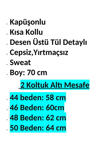 anne moda ankara Hooded, Short Sleeve 95% Cotton Comfortable Fit Sweatshirt