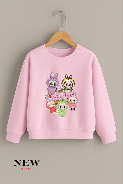 New Shine Labubu Печатна унисекс детска велосипедна блуза с качулка