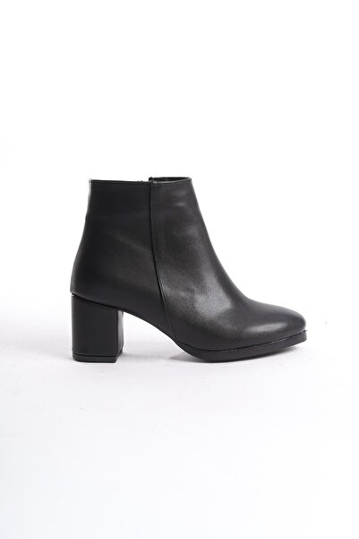 beelleshoe BEELLE SHOE Kadın LESMİRA Siyah CİLT Düz Topuklu Kısa Bot