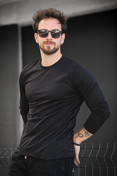 Oksit Betti Slim Fit Lycra Honeycomb Fabric Crew Neck Men's Long Sleeve T-Shirt