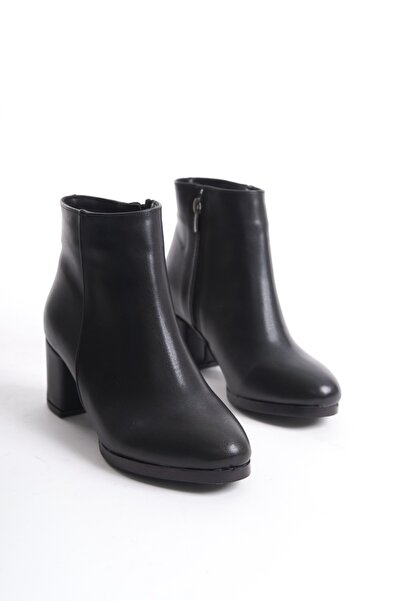 beelleshoe BEELLE SHOE Kadın LESMİRA Siyah CİLT Düz Topuklu Kısa Bot