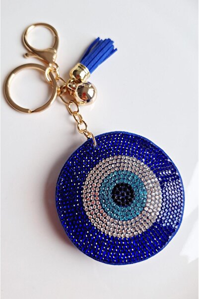 Svc Aksesuar سلسلة مفاتيح هدية مزينة بخرز العين الزرقاء والأحجار - زينة للحقائب
