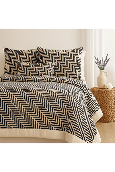 Evimcim Anastasia 4 Piece Pike Set – Premium Geometric Patterned Bedspread & Decorative Set