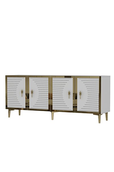 CENEYRA KA1801BG TUNA180 KONSOL, KAHVE KÖŞESİ, TV SEHPASI BEYAZ-GOLD 180cm