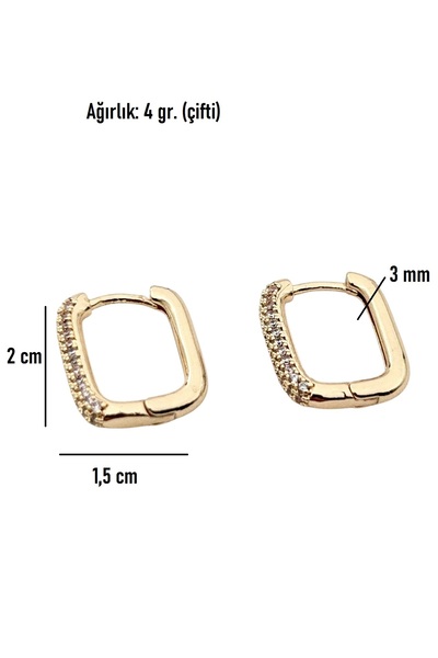 Siya Silver Özel Seri Kararmaz Çelik Zirkon Taşlı Dikdörtgen Küpe - 2 cm