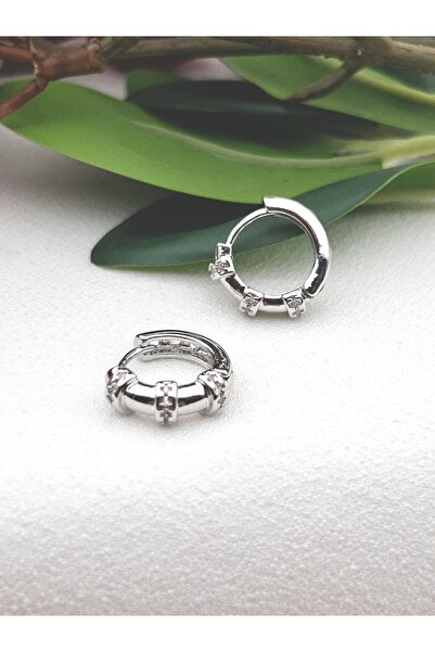 Siya Silver Özel Seri Kararmaz Çelik Zirkon Taşlı Minimal Halka Küpe - 1,5 cm