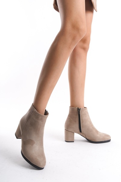 beelleshoe BEELLE SHOE Kadın LESMİRA BEJ SÜET Düz Topuklu Kısa Bot