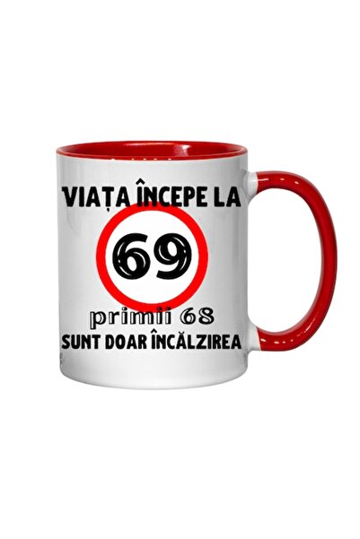 T&M Personalizare Cană personalizată - Viața începe la 69 de ani, interior ro...