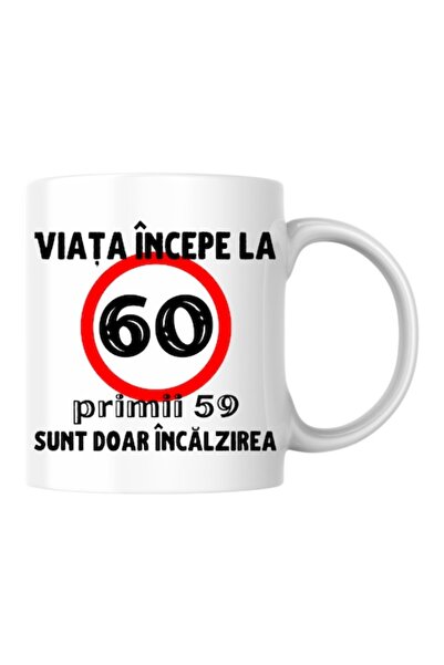 T&M Personalizare Cană personalizată - Viața începe la 60 de ani, Albă, 330 ml