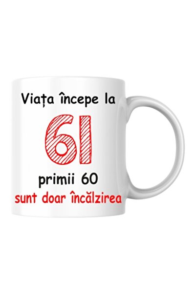 T&M Personalizare Cană personalizată - Viața începe la 61 de ani, v2, Alb, 33...