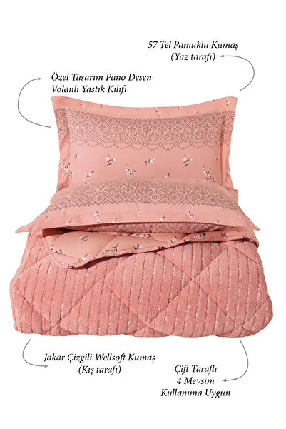 Otelonia Striped Jacquard Wellsoft Double Size Sleeping Set with Elastic Sheet 4 Pieces