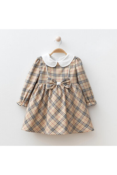 My Lusa baby wear Fiyonk Detaylı Ekose Kız Çocuk Elbise