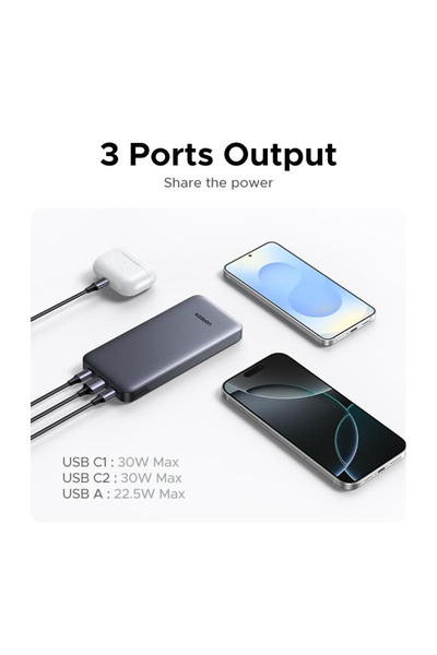 Ugreen Power Bank Nexode 2 USB-C and USB Ports 10000mAh 30W - Gray