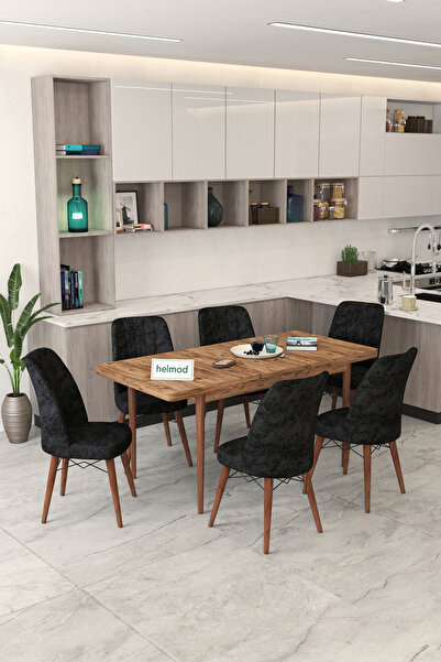 Helmod Mobilya Helmod 6 Kişilik Açılır Masa Sandalye Takımı Mutfak Masası Tak...