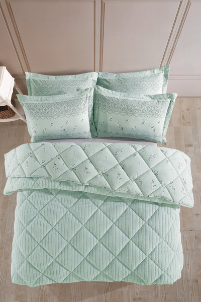 Otelonia Striped Jacquard Wellsoft Double Size Sleeping Set with Elastic Sheet 4 Pieces