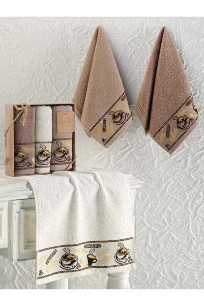 Karna Home Σετ Πετσέτες Κουζίνας 3 τεμαχίων Ζακάρ Βαμβακερό Κύπελλο Καφέ 30x50