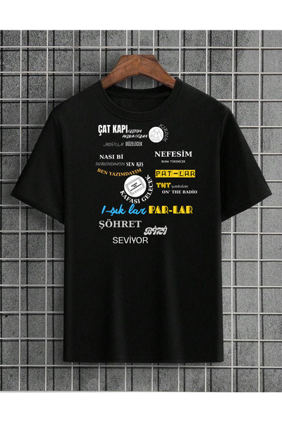 lovver تي شيرت أسود بتصميم خاص من القطن بنسبة 100% مكتوب عليه كلمات الأغاني م...