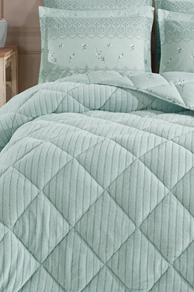 Otelonia Striped Jacquard Wellsoft Double Size Sleeping Set with Elastic Sheet 4 Pieces