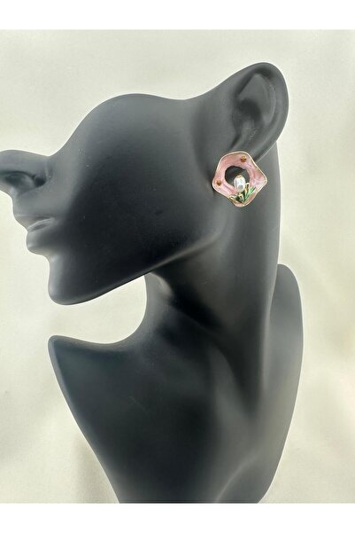 Tudivanyu Aksesuar Enamel Pink Color Steel Earrings