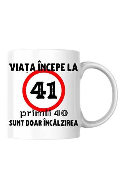 T&M Personalizare Cană personalizată - Viața începe la 41 de ani, albă, 330 ml