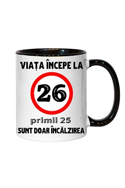 T&M Personalizare Cană personalizată - Viața începe la 26 de ani, Neagră, 330 ml