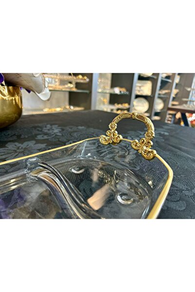 Santara Avangarde Gold Color Metal Handle Gold Gilt Stunning Tray & Presentation Bowl & Sugar Bowl 30 X 16 cm