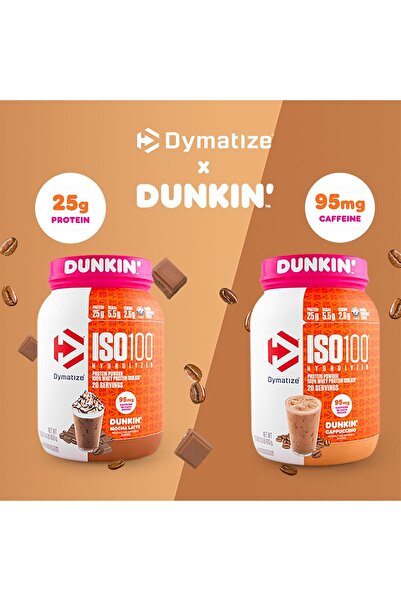 Dymatize x Dunkin' Mocha Latte ISO100 Whey Protein Powder, 95mg Caffeine, 25g of Protein, 20 Serving