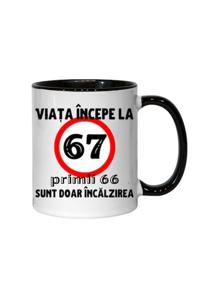 T&M Personalizare Cană personalizată - Viața începe la 67 de ani, interior ne...