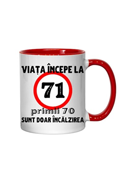 T&M Personalizare Cană personalizată - Viața începe la 71 de ani, interior ro...