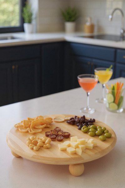 Ulgenex 30 cm Yuvarlak Top Ayaklı Bambu Sunum ve Servis Tahtası