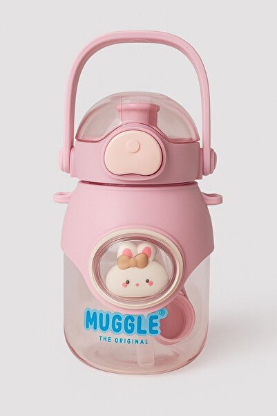 MUGGLE Pink ml Purple Eared Children's Water Bottle – with Leak-Proof Lid and Carrying Strap