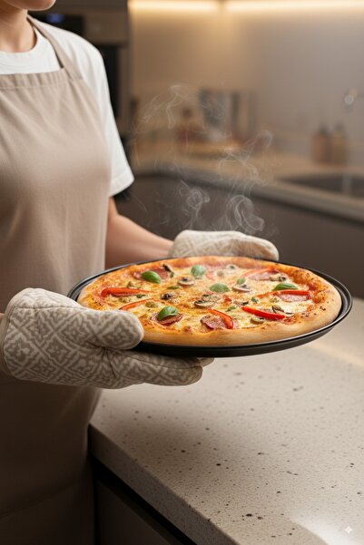 Ulgenex 2 Adet Paslanmaz Karbon Çelik , Delikli, Yanmaz Yapışmaz 30 Cm Büyük Boy Pizza ve Lahmacun Tepsisi
