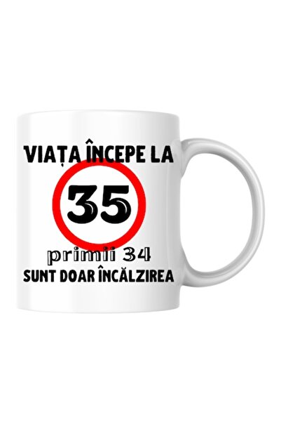 T&M Personalizare Cană personalizată - Viața începe la 35 de ani, albă, 330 ml