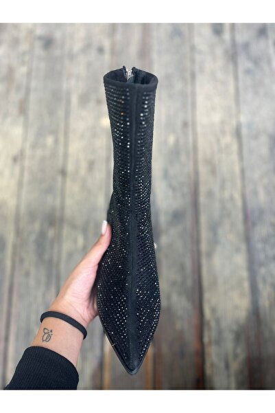 Afilli Жіночі чорні блискучі туфлі на високих підборах з гострим носком, елегантні короткі чоботи