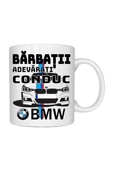 T&M Personalizare Cană personalizată „Bărbați adevărați conduc BMW”, Auto, 330 ml, Alb