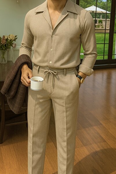 town walker Erkek Kışlık Gabardin Klasik Kesim İpli Kumaş Pantolon