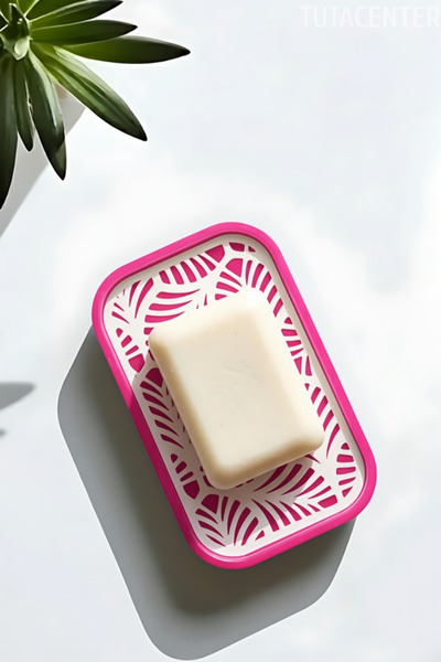 TUTACENTER Palmiye Yaprağı Desenli Plastik Sabunluk – Açık Kahverengi Beyaz R...