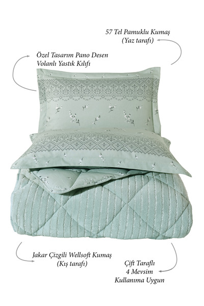 Otelonia Striped Jacquard Wellsoft Double Size Sleeping Set with Elastic Sheet 4 Pieces