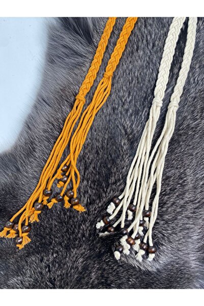 ASLIHAN KEMER Krem-Turuncu İkili Kadın Bel İp Kemeri