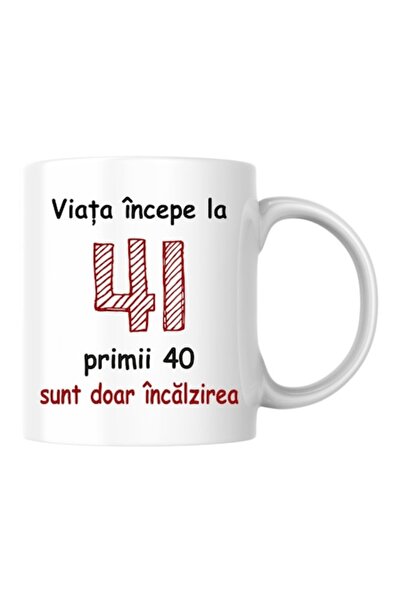T&M Personalizare Cană personalizată - Viața începe la 41 de ani, v2, Alb, 330 ml