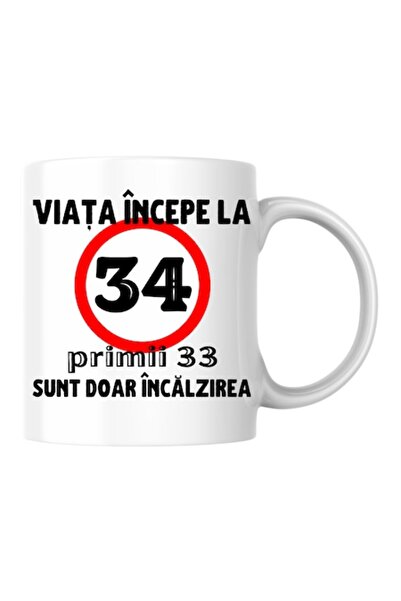 T&M Personalizare Cană personalizată - Viața începe la 34 de ani, albă, 330 ml