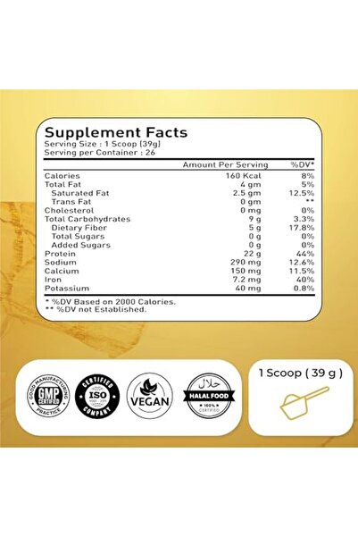 Natrolina Plant Based Organic Protein Powder - Vanilla Flavor 1Kg 2.2 lbs, 25 Servings | 22g Protein