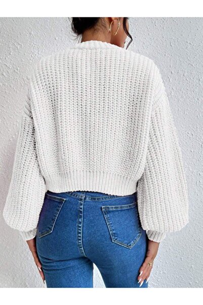 pepule White Knitted Button Detailed Ribbed Sleeve Women's Vest