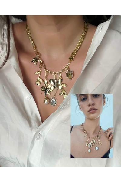 Unzilee Gold renk Kelebekli Charm Sallantılı Marka Model Kolye
