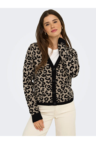 ONLY Onlleo Ls V-Neck Cardigan Knt Noos Women's Leopard Print Cardigan