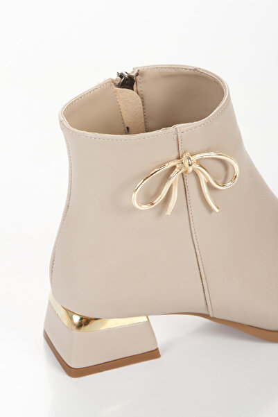 DYG STORE Beige Bow Stone Women's Pointed Toe Casual Boots