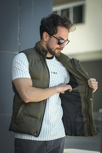 Oksit Taff Pocketed Stand Collar Filling Men's Puffer Suede Nubuck Vest